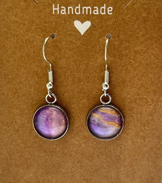 Cosmic Violet Earrings - Handmade Celestial Purple and Gold Jewelry, Unique Star-Inspired Drop Earrings for Astrology Lovers
